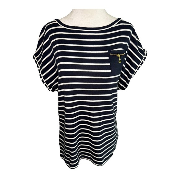 Nautica Striped‎ Knit Top Anchor Pocket Nautical Tee Shirt Women's Size Small - Picture 1 of 8